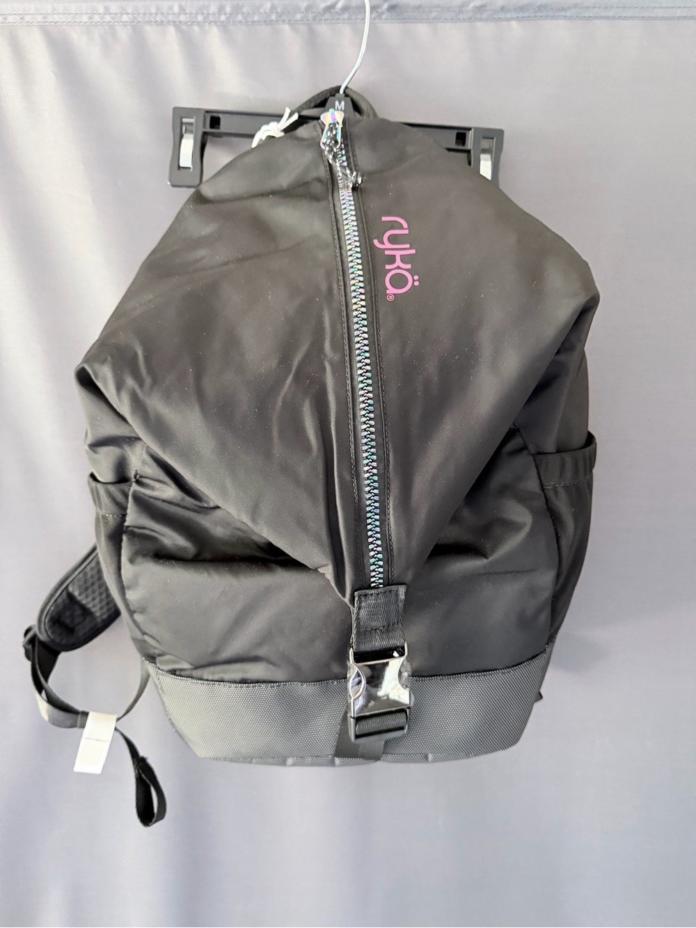 Ryka Black Backpack with Pink Logo and Iridescent Zipper